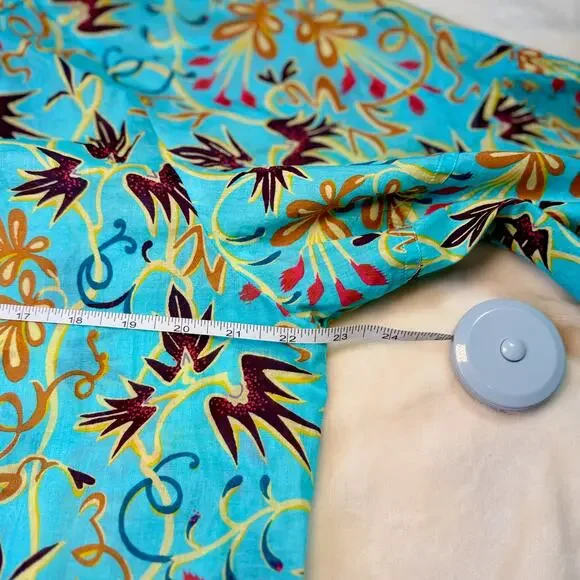 A.L.C. Capri Grotto Turquoise Blouse Aqua Floral Cotton Women’s 12 Boho Resort - Picture 7 of 16